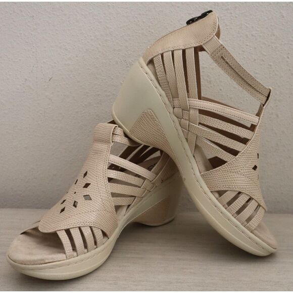 JBU x Jambu Women's Sz 7.5M Taupe/Beige Lizard Embossed Rowan Wedge Sandals - Picture 2 of 13